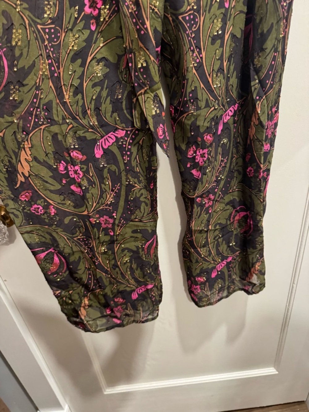 Anthropologie Ett Twa Metallic Floral Brenda Jumpsuit Green Wedding Guest Party - Picture 12 of 16